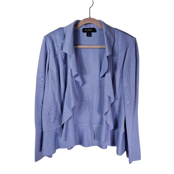 St. John Santana Knit Ruffled Open-Front Cardigan 16 Periwinkle Blue Soft Pastel - Picture 1 of 8
